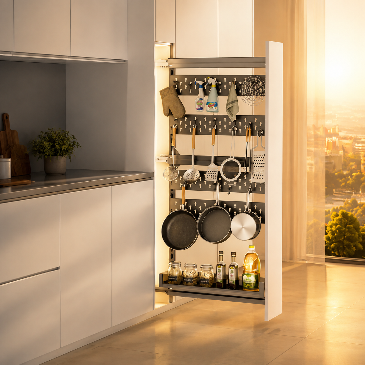 Aluminium Alloy Pull Out Pegboard D340-W150 5layer Grey